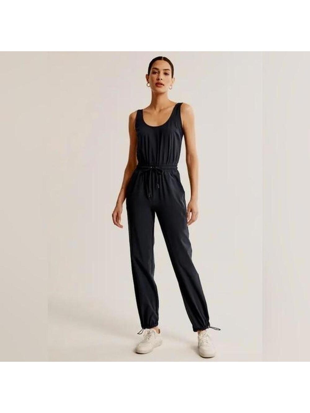 Abercrombie & Fitch black travelers jumpsuit Size S romper athleisure spring